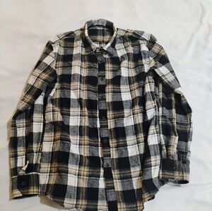 Men's Plaid Button Down Shirt in Black, White, and Tan